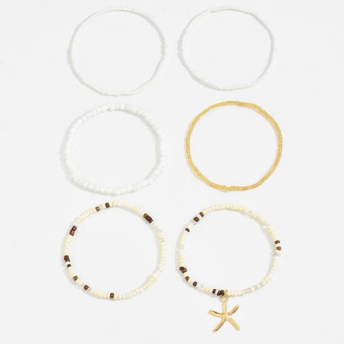 perles de rocaille en verre Set de bracelet, avec fil élastique & plastique revêtu de cuivre & alliage de zinc, étoile de mer, Style bohème & pour femme, plus de couleurs à choisir Environ 7 pouce, Vendu par fixé