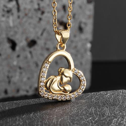 alliage de zinc collier, Bijoux Fête des Mères & pavé de micro zircon & pour femme, doré Environ 56 cm, Vendu par PC