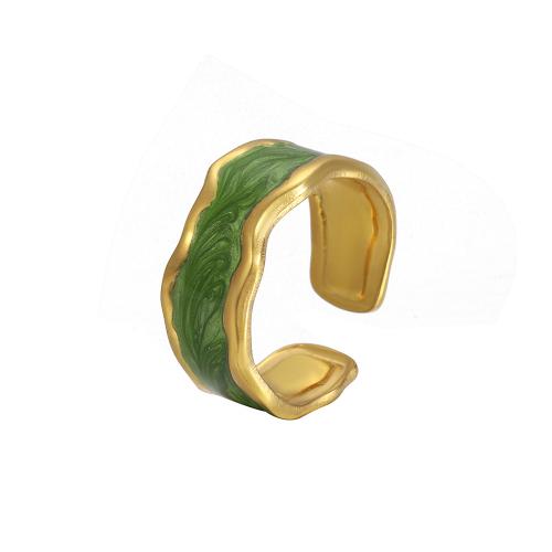 Enamel Stainless Steel Finger Ring, 304 Stainless Steel, Vacuum Ion Plating, fashion jewelry & for woman, green 