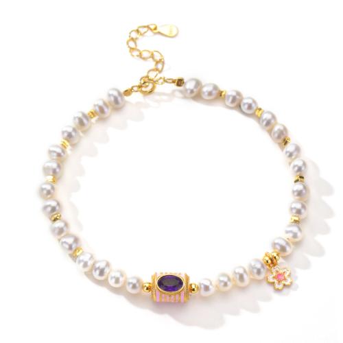Pearl Sterling Silver Bracelets, Argent sterling 925, avec perle d'eau douce cultivée, avec 4cm chaînes de rallonge, bijoux de mode & pour femme Environ 18 cm, Vendu par PC