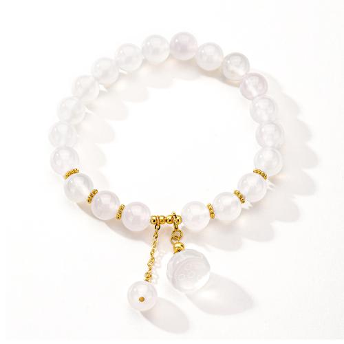 Bracelets en argent sterling, Argent sterling 925, avec agate blanche, bijoux de mode & pour femme MM, Vendu par PC