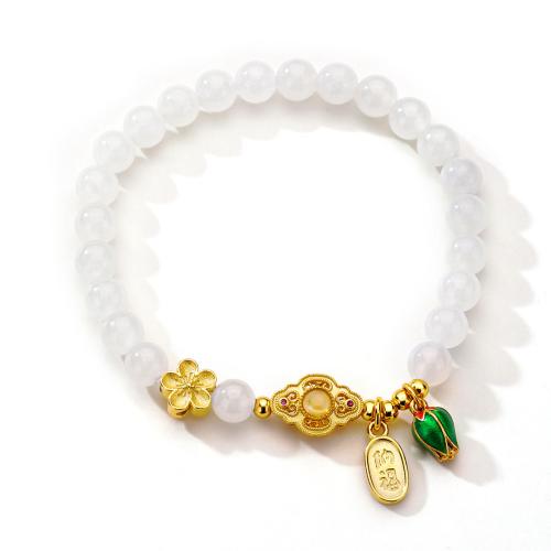 Bracelets en argent sterling, Argent sterling 925, avec agate blanche, bijoux de mode & pour femme mm, Vendu par PC
