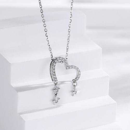 Zircon cubique Micro Pave collier en argent sterling, Argent sterling 925, bijoux de mode & pavé de micro zircon & pour femme Environ 45 cm, Vendu par PC