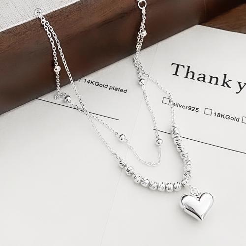 Fashion Jewelry Anklet, 925 Sterling Silver, with 4cm extender chain, Heart, for woman Approx 21.5 cm 