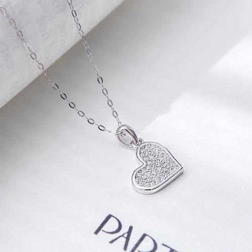 Zircon cubique Micro Pave collier en argent sterling, Argent sterling 925, coeur, bijoux de mode & pavé de micro zircon & pour femme Environ 45 cm, Vendu par PC