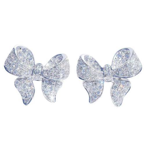 Cubic Zirconia Micro Pave Brass Earring, Bowknot, fashion jewelry & micro pave cubic zirconia & for woman, 16mm 