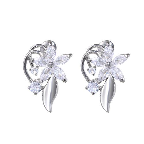 Cubic Zirconia Micro Pave Brass Earring, fashion jewelry & micro pave cubic zirconia & for woman, silver color 