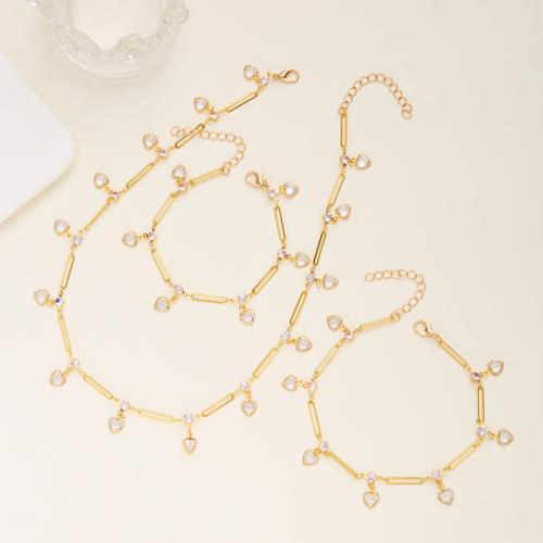 Rhinestone Zinc Alloy Jewelry Set, Brass, anklet & bracelet & necklace, with Zinc Alloy, plated & for woman & with rhinestone 