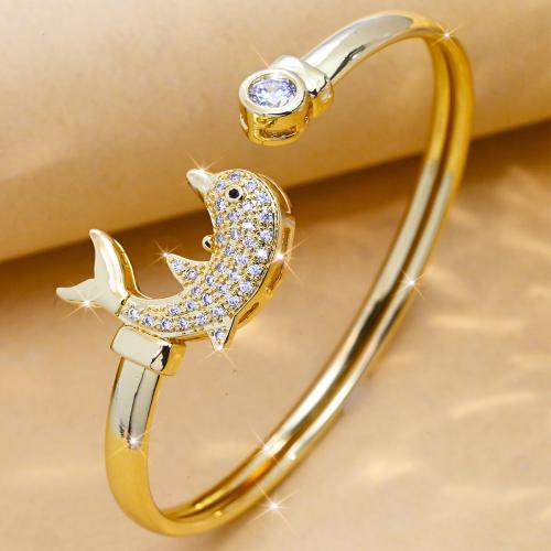 Cubic Zirconia Micro Pave Brass Bracelet, Dolphin, gold color plated, Adjustable & fashion jewelry & micro pave cubic zirconia & for woman, golden, Bangle mm 