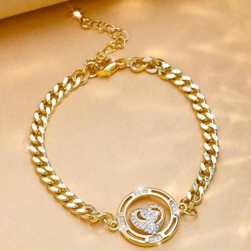 Bracelet cubique en laiton zircon pavent, avec 5cm chaînes de rallonge, Placage de couleur d'or, bijoux de mode & pavé de micro zircon & pour femme Environ 17 cm, Vendu par PC