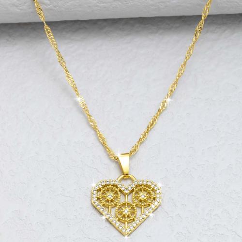 Cubic Zircon Micro Pave Brass Necklace, Heart, gold color plated, fashion jewelry & micro pave cubic zirconia & for woman Approx 44 cm 