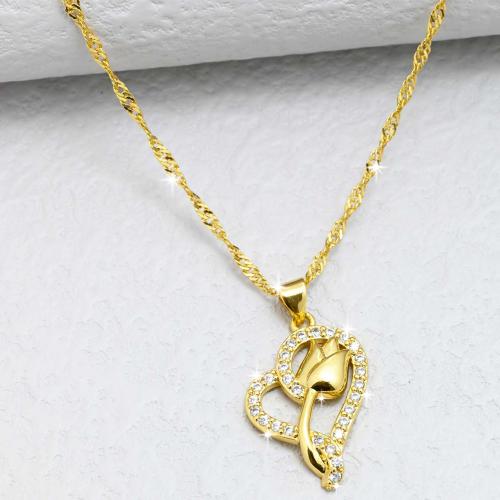 Cubic Zircon Micro Pave Brass Necklace, Heart, gold color plated, fashion jewelry & micro pave cubic zirconia & for woman Approx 44 cm 
