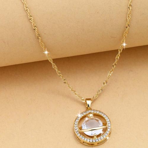 Cubic Zircon Micro Pave Brass Necklace, gold color plated, fashion jewelry & micro pave cubic zirconia & for woman Approx 44 cm 