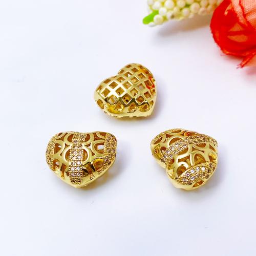 Cubic Zirconia Micro Pave Brass Beads, Heart, gold color plated, DIY & micro pave cubic zirconia Approx 2mm 