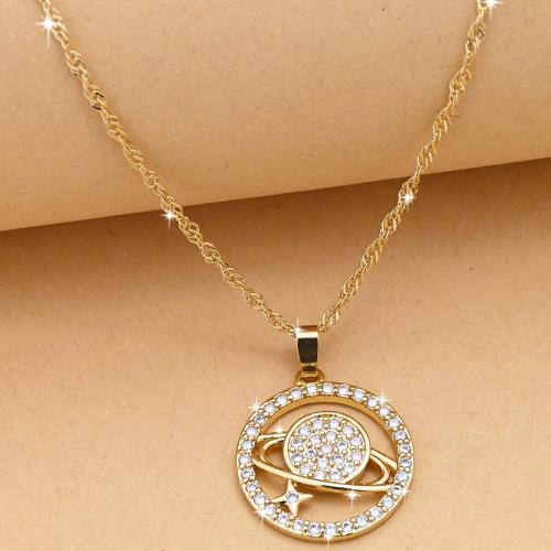 Cubic Zircon Micro Pave Brass Necklace, gold color plated, fashion jewelry & micro pave cubic zirconia & for woman Approx 44 cm 