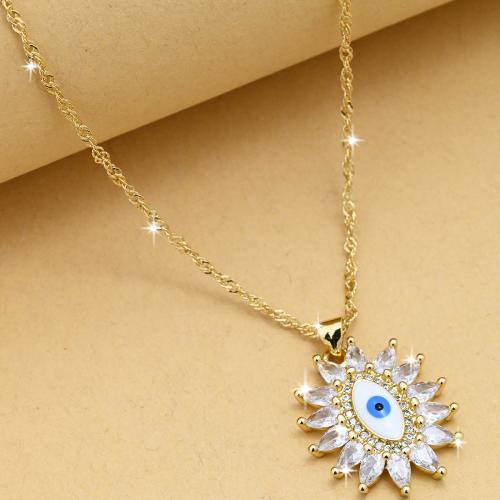 Evil Eye Jewelry Necklace, Brass, gold color plated, fashion jewelry & micro pave cubic zirconia & for woman & enamel Approx 44 cm 