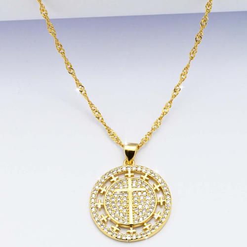 Cubic Zircon Micro Pave Brass Necklace, gold color plated, fashion jewelry & micro pave cubic zirconia & for woman 