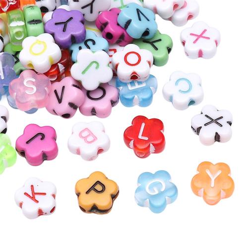 Acryl Alphabet Perlen, Blume, DIY, keine, 10mm, Bohrung:ca. 1.5mm, 100PCs/Tasche, verkauft von Tasche