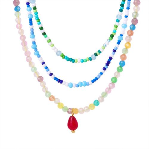 Драгоценный камень Ожерелья, титан, с Природный камень & Агат, ювелирные изделия моды & разные стили для выбора & Женский, продается PC