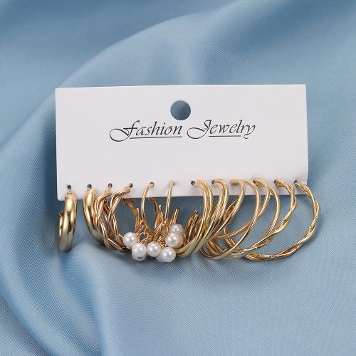 Zinklegierung Ohrstecker, mit Kunststoff Perlen, 6 Stück & Modeschmuck & für Frau, goldfarben, verkauft von setzen