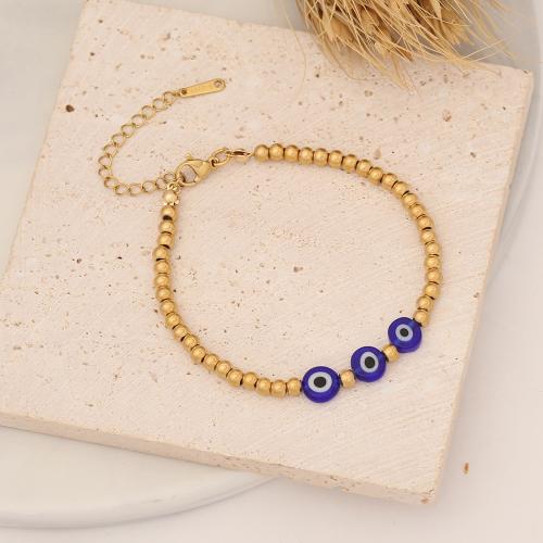Evil Eye Jewelry Bracelet, 304 Stainless Steel, with Natural Stone & Crystal & Plastic Pearl, with 5cm extender chain, handmade, fashion jewelry & for woman Approx 18 cm 