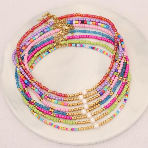 Glass Seed Beads Bracelets, Seedbead, with Plastic Pearl & 304 Stainless Steel, with 5cm extender chain, handmade, fashion jewelry & for woman cm 