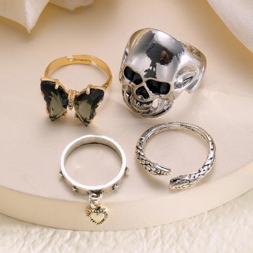 Zinc Alloy Ring Set, with Crystal, fashion jewelry & Unisex 