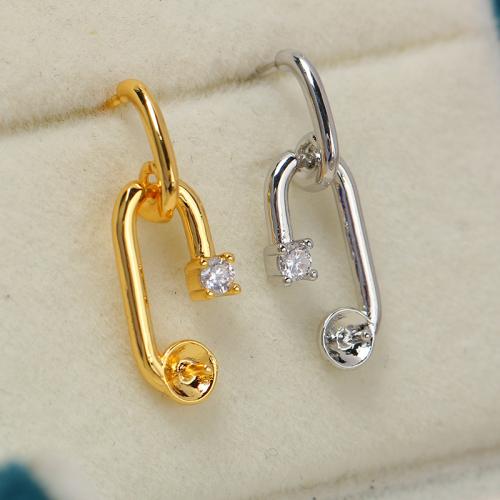 Brass Earring Stud Component, real gold plated, DIY & micro pave cubic zirconia 