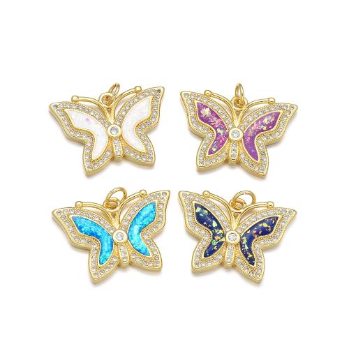 Cubic Zirconia Micro Pave Brass Pendant, with Opal, Butterfly, plated, DIY & micro pave cubic zirconia 