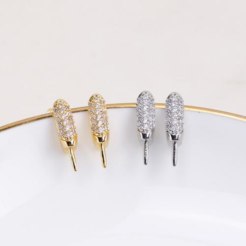 Brass Earring Stud Component, real gold plated, DIY & micro pave cubic zirconia 