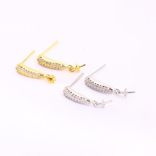 Brass Earring Stud Component, real gold plated, DIY & micro pave cubic zirconia 18mm 