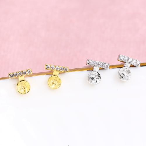 Brass Earring Stud Component, real gold plated, DIY & micro pave cubic zirconia 6mm 