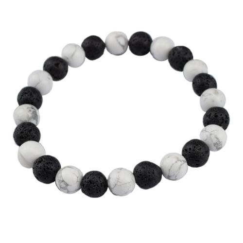 Bracelet de perles de lave, Magnésite, avec lave volcanique, poli, unisexe, blanc et noir cm, Vendu par PC[