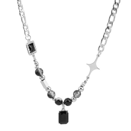 Titanium Steel Jewelry Necklace, with Gemstone, with 5cm extender chain, Unisex & micro pave cubic zirconia, silver color cm 