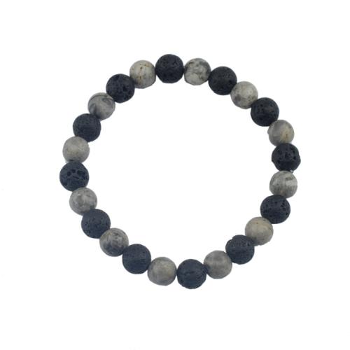 Bracelet de perles de lave, lave volcanique, unisexe, blanc et noir .6 cm, Vendu par PC