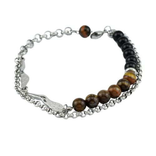 Titane bracelet en acier et bracelet, Acier titane, avec oeil de tigre, poli, unisexe & normes différentes pour le choix, couleur originale, Vendu par PC