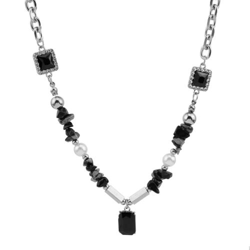 Титан ожерелье ювелирных изделий, титан, с Полудрагоценный камень, с 5cm наполнитель цепи, Мужская & инкрустированное микро кубического циркония, оригинальный цвет, длина:45 см, продается PC
