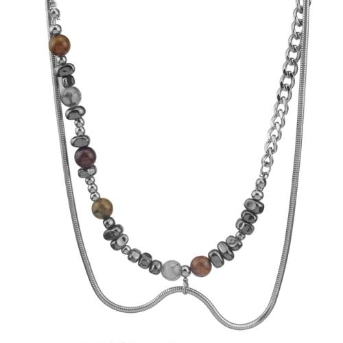 Titanium Steel Jewelry Necklace, with Gemstone, with 7cm extender chain, Unisex, original color cm 