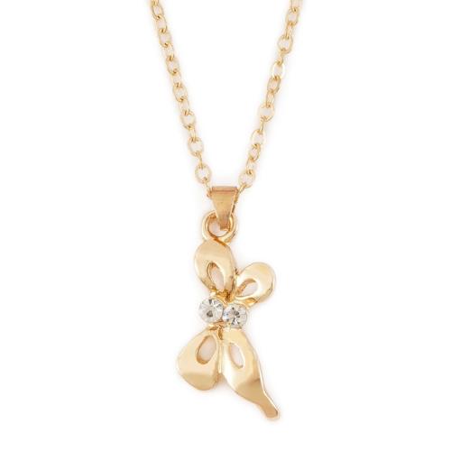 Zinc Alloy Necklace, with Brass & Iron, Butterfly, gold color plated, for woman & with rhinestone & hollow Approx 43-50 cm 