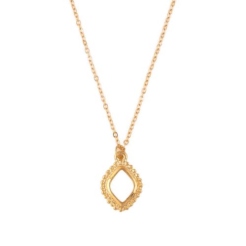 Zinc Alloy Necklace, with Brass & Iron, with 2.75inch extender chain, Rhombus, gold color plated, for woman & hollow Approx 16.93 Inch 