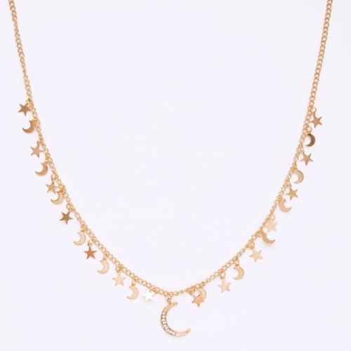 Zinc Alloy Necklace, with Brass & Iron, with 2.75inch extender chain, Moon and Star, gold color plated, fashion jewelry & for woman Approx 16 Inch 