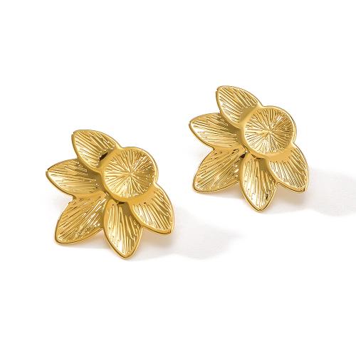 304 Stainless Steel Stud Earring, Flower, 18K gold plated, fashion jewelry & for woman 