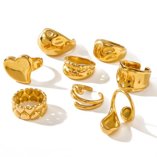 acero inoxidable 304 anillo, chapado en color dorado, diferentes estilos para la opción & para mujer, tamaño:7, Vendido por UD