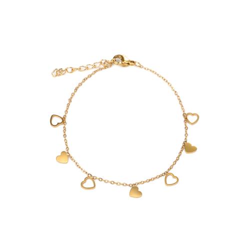 304 Stainless Steel Bracelet, with 1.2inch extender chain, Heart, gold color plated, for woman & hollow Approx 6.3 Inch 