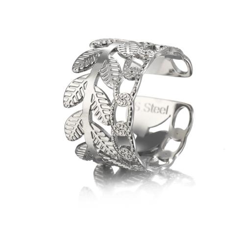 304 Stainless Steel Cuff Finger Ring, Leaf, plated, for woman & hollow US Ring 