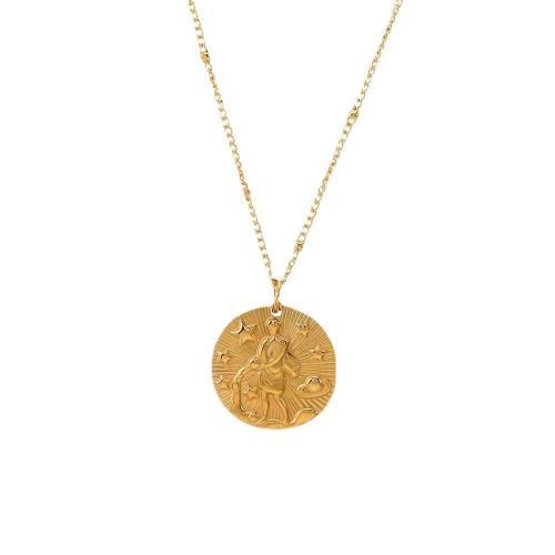 304 Stainless Steel Necklace, with 2inch extender chain, 12 Signs of the Zodiac, gold color plated, cross chain & for woman Approx 17.7 Inch 