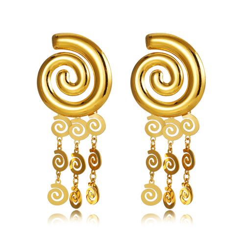 304 Edelstahl Tropfen Ohrring, Geometrisches Muster, goldfarben plattiert, Modeschmuck & für Frau, 32.6x71.2mm, verkauft von Paar