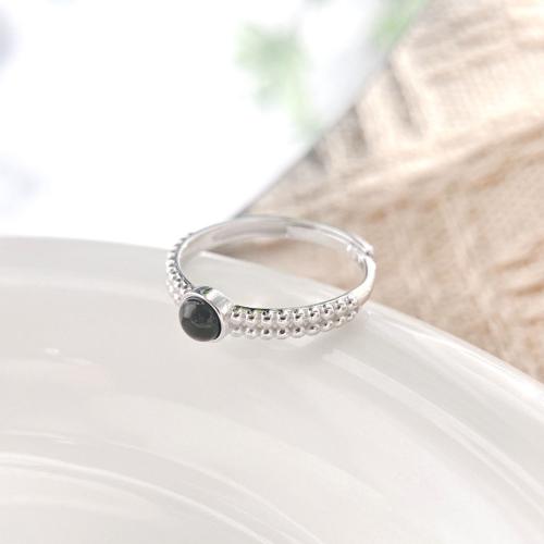 Sterling Silver Finger Ring, 925 Sterling Silver, with Black Agate, fashion jewelry & for woman, US Ring 