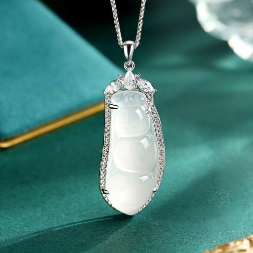 Cubic Zirconia Micro Pave Sterling Silver Pendant, 925 Sterling Silver, with Chalcedony, DIY & micro pave cubic zirconia [