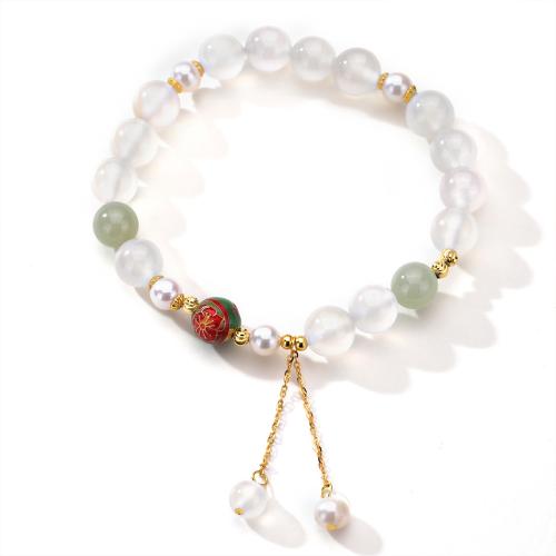 Sterling Silver Bracelets, 925 Sterling Silver, with White Agate, fashion jewelry & for woman MM 